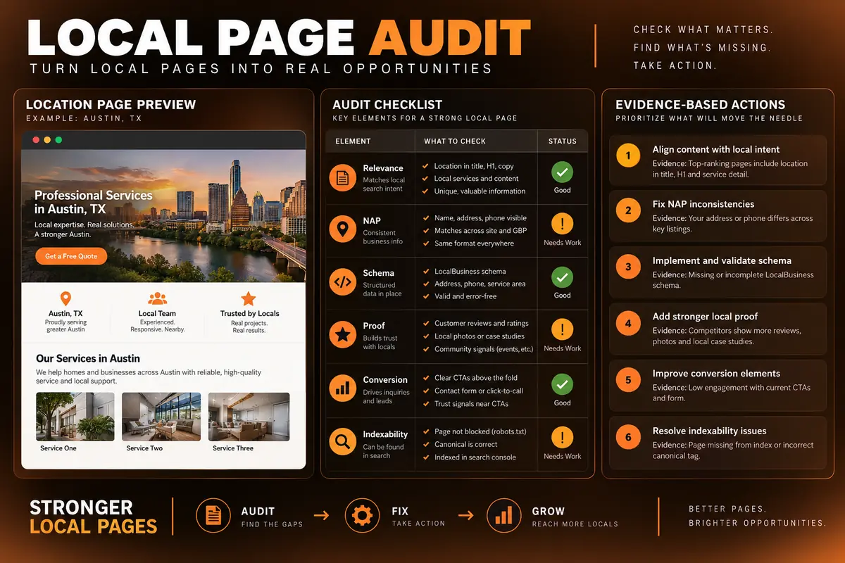 Local page audit checklist with evidence-based improvement actions