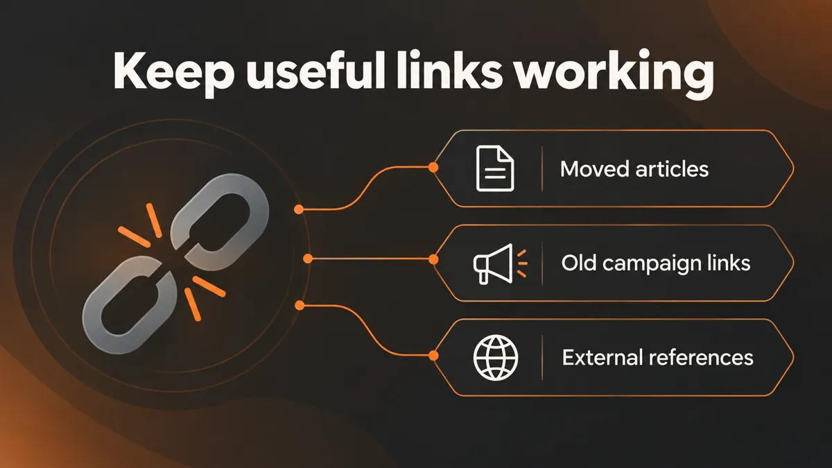 Broken link reviews for moved articles, old campaign links, and external references