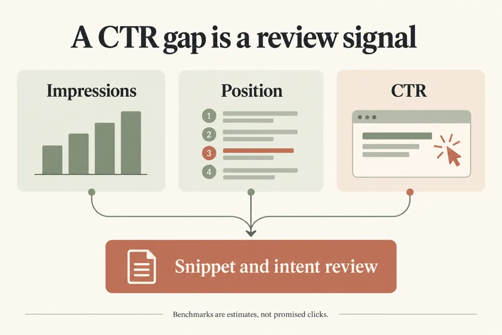 CTR opportunity analysis signals and findings illustrated